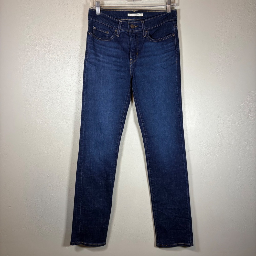 Levis 314 Shaping Straight Jeans Womens 28 Dark Wash Indigo Denim Mid Rise